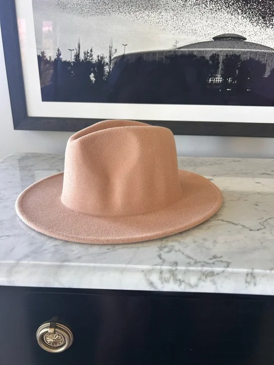 Wide Brim Lisianthus wool blend Fedora Hat in Dusty Peach - Picture 2 of 6